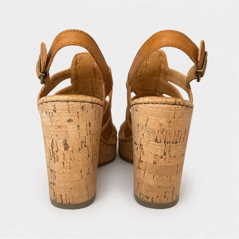 Born Bernese Leather Platform Cork Wedge Sandal Shoes Brown Women's Size 7 US - Picture 3 of 7